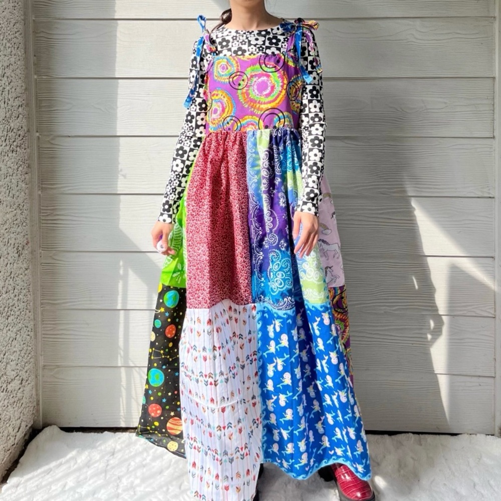 Arcade Dress | Handmade Tie At Shoulder Quilted Dress SKU 05031 Happy Face